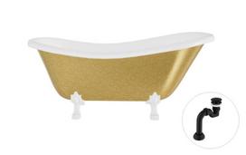 Vonia Besco Otylia Glam 170, Gold+White, su sifonu Klik-klak Black