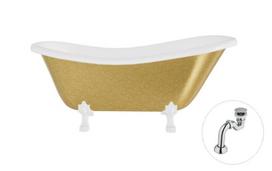 Vonia Besco Otylia Glam 160, Gold+White, su sifonu Klik-klak Chrome