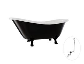 Vonia Besco Otylia B&W 160, Black/White+Black, su sifonu su persipylimu Klik-klak Chrome