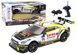 Sportinis automobilis RC 1:16 Drift su keičiamais ratais, baltas/geltonas