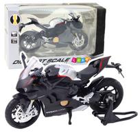 Metalinis sportinio motociklo modelis su šviesos ir garso efektais V4 1:12, juodas/sidabrinis