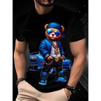 Summer Street Fun Teddy Bear 3D Digital Printed Round Neck Short Sleeve Men's Sports Leisure Comfortable Loose T-shirt S juoda