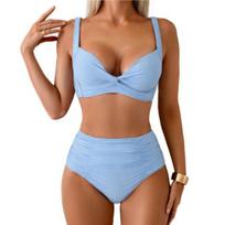 2 vnt./rinkinys Moteriškas bikini rinkinys Mazguotas dizainas Krūtinės pagalvėlės Be metalinių lankelių Liemenėlė Aukšto juosmens maudymosi kelnaitės Rinkinys Paplūdimio baseino atostogos Seksualus maudymosi kostiumas S kūdikio mėlyna spalva