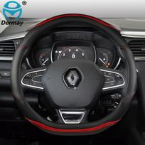 for Renault Clio 2 3 4 5 Car Steering Wheel Cover Microfiber Leather + Carbon Fiber Auto Accessories D shape Black