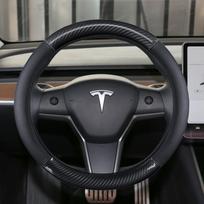 Anglies pluošto + natūralios odos automobilio vairo apdangalas Neslystantis, skirtas Tesla Model 3 2016 2018   Automobilių aksesuarai COFFEE O SHAPE