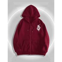 Men's Gothic S-shaped Printed Hooded Windbreaker Jacket, Casual Polyester Zipper Hooded Sweatshirt with Geometric Pattern S