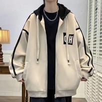 Men's Plus Size Hoodie Cardigan Sweatshirt, Autumn/Winter Casual Teen High School Baseball Jacket. L abrikosas