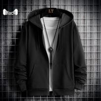 Men's Plus Velvet Thick Hooded Sweatshirt Cardigan Zipper Jacket 2XL [130-145 jin]