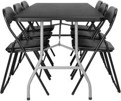 Lauko baldų komplektas Maitinimo komplektas FETA Juodas 180 cm + 6 BASICO kėdės