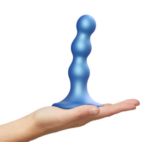 Strap-On-Me Plug Balls S Metallic Blue - Liquid Silicone, 3 Beads, Harness-Ready