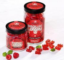 Guminukai BROLIAI LOKIAI, aviečių skonio, su medumi, stiklainyje, 250 g