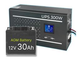 Nepertraukiamo maitinimo komplektas šildymo sistemai | Grynos sinusinės bangos inverteris 300W ir 12V 30Ah akumuliatorius