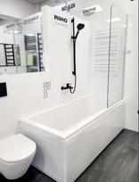 Vonia Riho Lusso 180x80 cm su kojomis, paneliais ir juodu sifonu