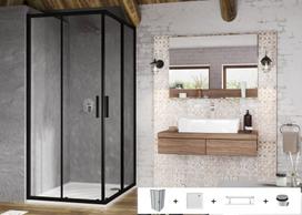 Dušo komplektas 5 in 1 Blix Slim Ravak SET9 - BLSRV2 80x80 komplektas, juoda+Transparent SET9