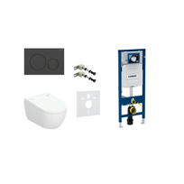 Geberit AquaClean Alba Comfort komplektas su Duofix Sigma 12 cm. WC instaliacine sistema, Sigma 20 Roud mygtuku, matinė juoda