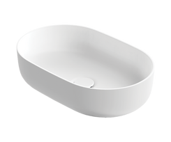 Pastatomas Xonyx™ lieto akmens praustuvas Balteco NEO O 56x36x14 cm, baltas matinis