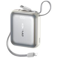 AWEI Power bank AS-181 10000mAh 35W USB-C + Lightning/USB-C cable, silver