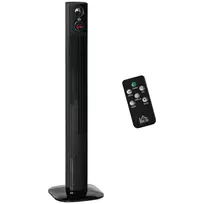 HOMCOM Bokštinis ventiliatorius Koloninis ventiliatorius su nuotolinio valdymo pulteliu Pjedestalinis ventiliatorius Aromato difuzorius Laikmačio funkcija 3 vėdinimo lygiai 45 W 70° osciliacija Juoda 31,5 x 31,5 x 117 cm
