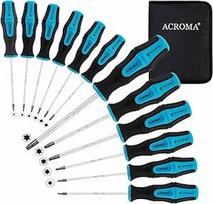 "Acroma" 12 dalių magnetinių "Torx" atsuktuvų rinkinys su magnetu / demagnetintuvu T5 T6 T7 T8 T9 T10 T10 T15 T20 T25 T27 T30 T40, skirtas telefonų, kompiuterių, automobilių ir buitinės technikos remontui
