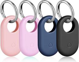 "Ainiv" 4 vnt. dėklas "Samsung Galaxy SmartTag 4" su raktų pakabuku, GPS sekimo įrenginio pakabukas, apsauginis dėklas vaikams, šunims, katėms, lagaminui, raktams, dviračiui (juodas + tamsiai mėlynas + violetinis + rožinis)