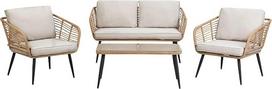 "Beliani Corinth II" sodo komplektas Stalas Sofa 2 foteliai Saugus stiklas / plieno pilka / natūrali