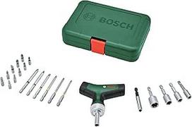 "Bosch" bitų rinkinys "Bit-Ratschenschraubendreher T-Griff", 22 tlg. (maks. drehmoment 46 Nm; Getriebe mit 36 Zähnen; Magnetischer Bithalter; T-Griff mit Softgrip; 16 bitų S2-Stahl; 4 Steckschlüssel; Koffer)