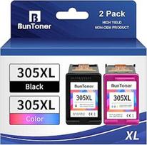 "BunToner 305 XL" kasetės, suderinamos su HP 305 spausdintuvo kasečių XL rinkiniu, skirtu HP DeskJet 2720e 4120e HP Envy 6000 6420e Pro 6430 6432 spausdintuvui (juoda, spalvota, 2 vnt.)