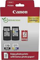 "Canon" PG-510 / CL-511 originalios rašalo kasetės, 2 vnt. (1 x juoda, 1 x spalvota), įskaitant 50 lapų 4x6 "Canon" fotopopieriaus - kartoninė pakuotė