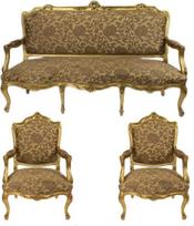"Casa-Padrino" baroko stiliaus svetainės komplektas "Strasbourg Gold Pattern"/ antikvarinis aukso stilius - sofa + 2 foteliai