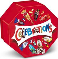 "Celebrations" Pieninio šokolado dovanų dėžutė su mini šokoladiniais saldainiais ir sausainių batonėliais (Maltesers, Galaxy, Snickers ir kt.) 385 g