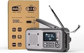 "Crank Radio" DAB+/FM avarinis radijas su rankiniu ir 5000 mAh baterija Saulės radijo imtuvas su žadintuvu Rankinis rankinis alkūninis avarinis įrenginys kaip žibintuvėlis ir įkroviklis SOS