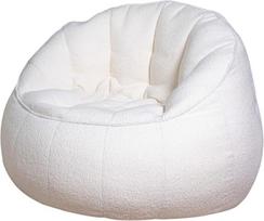 "daazoo Elephant Living Bouclé" kreminės spalvos fotelis, pūkuotas "Premium Bean Bag" su atlošu, aukštos kokybės gamyba ir prabangus Bouclé audinys, taip, jis toks pat patogus, kaip ir atrodo!