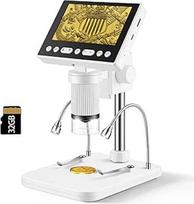 "eSynic" USB mikroskopas 4,5 colio IPS ekranas, 1000 kartų padidinimas, 2 gulbių halogeninės lempos, 32GB atminties kortelė, LED apšvietimas ir reguliuojamo aukščio trikojis elektronikai, monetoms ir juvelyriniams dirbiniams