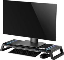 "Ewent" monitoriaus stovas, RGB monitoriaus stovas, sulankstomas, išmaniojo telefono ir planšetinio kompiuterio laikiklis su laikymo skyriumi ir 4 USB prievadais, ergonomiškas spausdintuvo stovas nešiojamajam kompiuteriui, kompiuteriui, nešiojamajam kompi