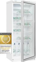 "Exquisit" stiklinių durų šaldytuvas GKS290-GT-280E White | 290 l grynoji talpa | balta | konvekcinis vėsinimas | vėsinimas | stiklinės durys | gėrimai | LED apšvietimas | tinklelio formos lentynos