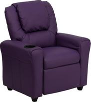 "Flash Furniture" šiuolaikinis vaikiškas gulimas krėslas su puodelio laikikliu ir atlošu galvai, medžio violetinės spalvos vinilas, 60,96 x 48,26 x 48,26 cm