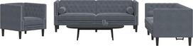 "Gecheer" 3 dalių "Chesterfield" sofos komplektas su pagalvėlėmis, tamsiai pilkas aksomas, šiuolaikinė sofa su minkštasuoliu svetainei, miegamajam, žaidimų kambariui3209282