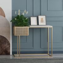 "Glam Marble Console" sofos stalas su žaliu augalų rėmu Šiaurės šalių kaustytos geležies prieškambario ar verandos įėjimo spintelė