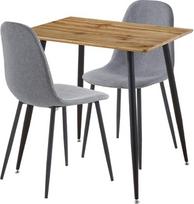 "Hallowood Furniture Cullompton" mažas valgomojo stalas ir 2 kėdės, stačiakampis virtuvės stalas ir 2 kėdės su ąžuolo efekto stalviršiu ir pilkos spalvos medžiaginėmis kėdėmis, valgomojo komplektas namams ir kavinėms