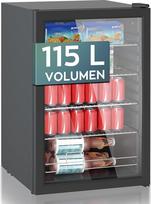 "Heinrich´s" gėrimų šaldytuvas, nuo 5 iki 18 °C, 115 litrų, 4 lentynos, 41 dB mini šaldytuvas su stiklinėmis durimis, kompaktiškas ir tylus: 41 dB, LED vidinis apšvietimas, puikiai tinka biurui, stovyklavietei, sodui