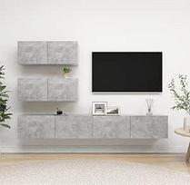 "Homgoday" TV spintelė 4 komplektų rinkinys Pilka betoninė medžio drožlių plokštės TV spintelė Žema spintelė televizoriui Kavos staliukas Svetainė TV stovas svetainei