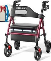 "HOMLAND" sulankstomas ir lengvas roleris su sėdyne, siauros vaikštynės namams su 20 cm visureigio padangomis, roleriai senjorams su reguliuojamo aukščio sėdyne ir rankena, keliamoji galia iki 159 kg, raudonos spalvos