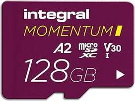 "Integral Momentum I" 128GB "MicroSDXC" kortelė - iki 210MB/s skaitymo, 180MB/s įrašymo, V30, U3, A2 - 4K/5K UHD, skirta "GoPro", DJI dronams, veiksmo ir 360° kameroms - atspari vandeniui, smūgiams, tvirta