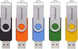 "Intenso Office Line Multipack" USB atmintinė 5X 32GB - ypač greita USB 3.2, iki 70MB/s, įvairių spalvų, su metaliniu laikikliu ir ženklinimo etiketėmis