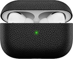 "KeyBudz Artisan" odinis apsauginis dėklas "Apple AirPods Pro" dėklui, odinis dėklas, natūralios odos ausinių priedai, juodas