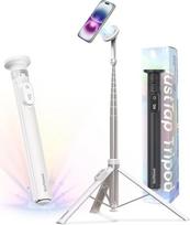 "KraftGeek" 168 cm ilgio mobiliojo telefono trikojis, suderinamas su "MagSafe", automatinė asmenukės lazda su nuimamu nuotolinio valdymo pulteliu, ištraukiamas išmaniojo telefono trikojis, suderinamas su "iPhone"/"Samsung"/"Android", baltas