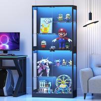 "Lamtor" stiklinė vitrina 175 cm su RGB LED apšvietimu - reguliuojamo aukščio vitrina su saugiu grūdintu stiklu ir magnetiniu uždarymu | Kolekcijoms svetainėje (juoda)