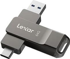 "Lexar D40E" 64GB dvigubas USB 3.2 Gen 1 Type-C peršokimo diskas, USB-C atmintinė, metalinis korpusas, pasukamas dizainas, miniatiūrinis diskas, suderinamas su "iPhone", titano pilkos spalvos