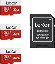 "Lexar Micro SD" 32GB atminties kortelių pakuotė 3 atminties kortelės "Micro SD" su SD adapteriu, iki 100MB/s skaitymo greitis, UHS-I, U1, A1, V10, C10, microSDHC atminties kortelė