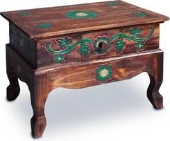 "livasia Opium" staliukas su stalčiumi - 60 x 40 x 40 cm - rankomis drožinėtas medinis staliukas iš Balio, suteikiantis azijietiško žavesio kaip medinis staliukas jūsų namams (gėlės)